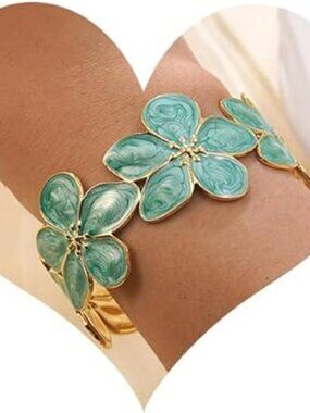 NEW Boho Colorful Flower Bracelet Dainty Gold Floral Open‎ Cuff Summer Vacation